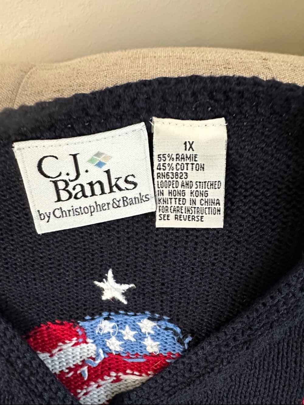 Vintage 90s CJ Banks patriotic USA flag short sleeve sweater, women’s 1X - Picture 2 of 9
